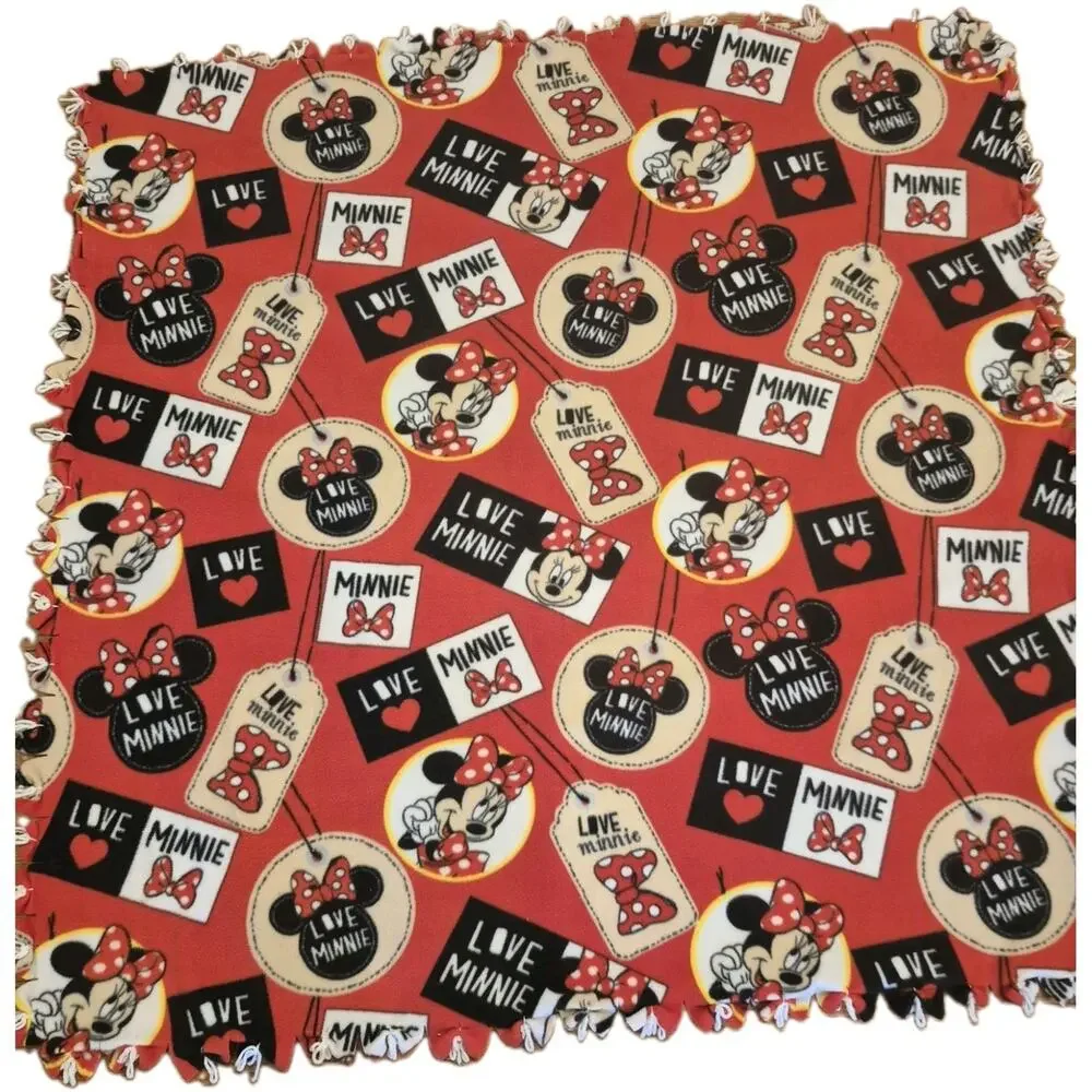 Minnie Mouse Flannel Throw Blanket Handcrafted Red Black White 60x56